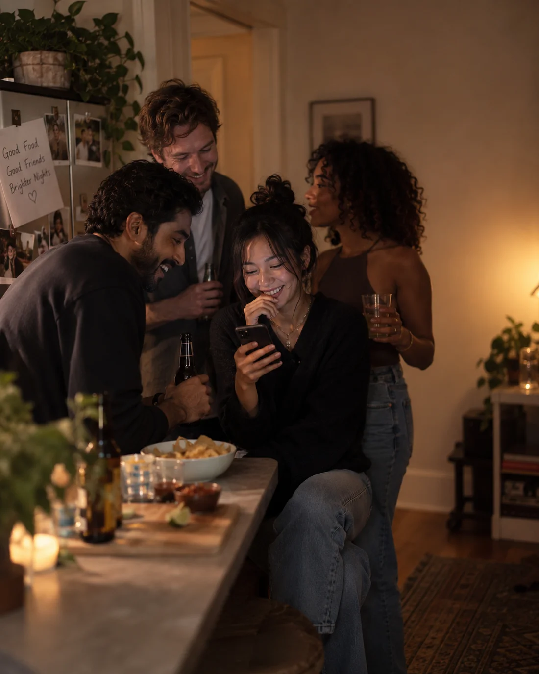Friends sharing a moment together in a kitchen